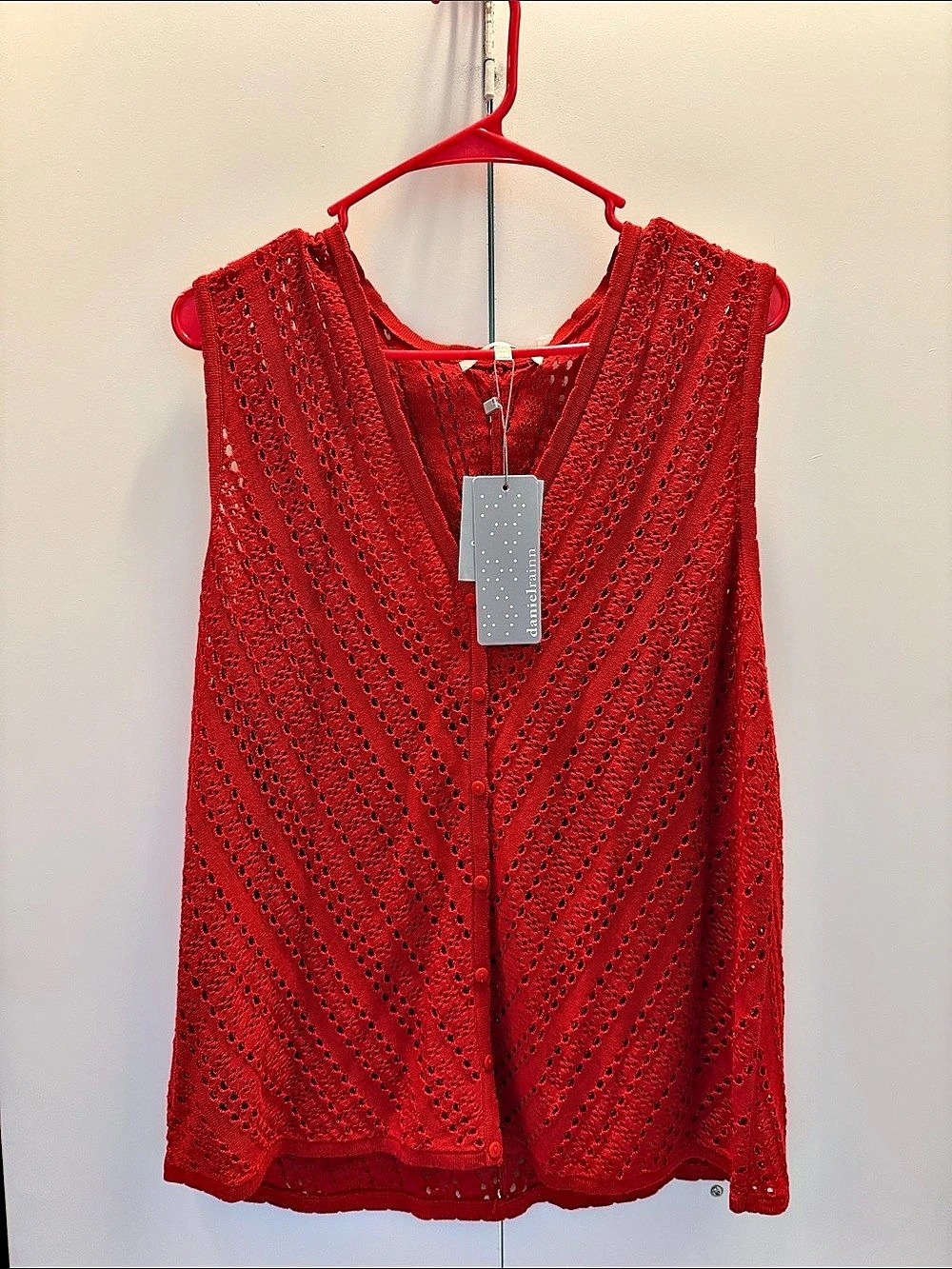 Red Crochet Knit Tank Top NWT